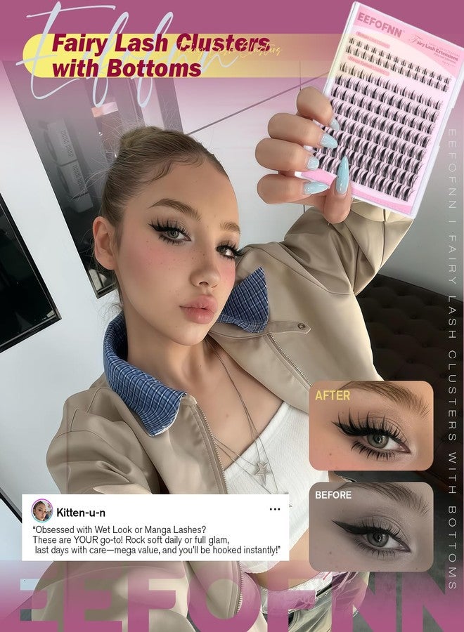 Eefofnn Manga Lash Clusters Kit Fairy Cluster Eyelash Extensions with Bottom Lashes Wispy Eyelash Clusters Kit Spiky Cluster Lashes 8-16mm DIY Lash Extension Kit with Lash Bond and Seal Tweeters by Eefofnn - Image 2